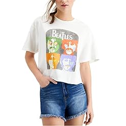 Junk Food Womens Crop Graphic T-Shirt, White, Medium - Les Beatles, Paul McCartney, John Lennon, RIngo Starr, George Harrison