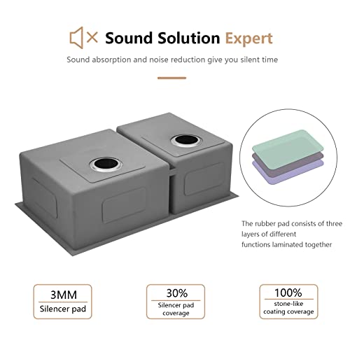 33 Undermout Kitchen Sink Double Bowl - Dcolora 33 Inch Stainless Steel Kitchen Sink Spacious 60/40 Split Double Basin 16 Gauge With Round Corner X Grooves Under Counter #TOP5