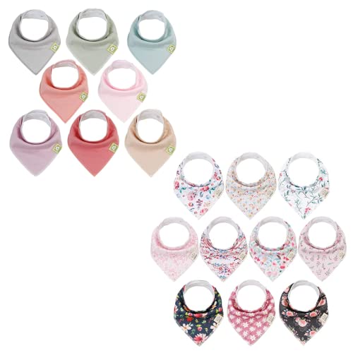 KeaBabies 8-Pack & 10-Pack Organic Baby Bandana Bibs - Baby Bibs for Boys & Girls, Gender-Neutral Shades, Organic Cotton, Water Resistant Fleece, Machine Washable