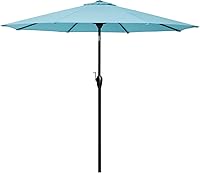 Vista 14 de Tempera Sombrillas de patio a rayas para exteriores, con manivela y botón de inclinación, inclinación automática, 8 varillas de acero, toldo de alta