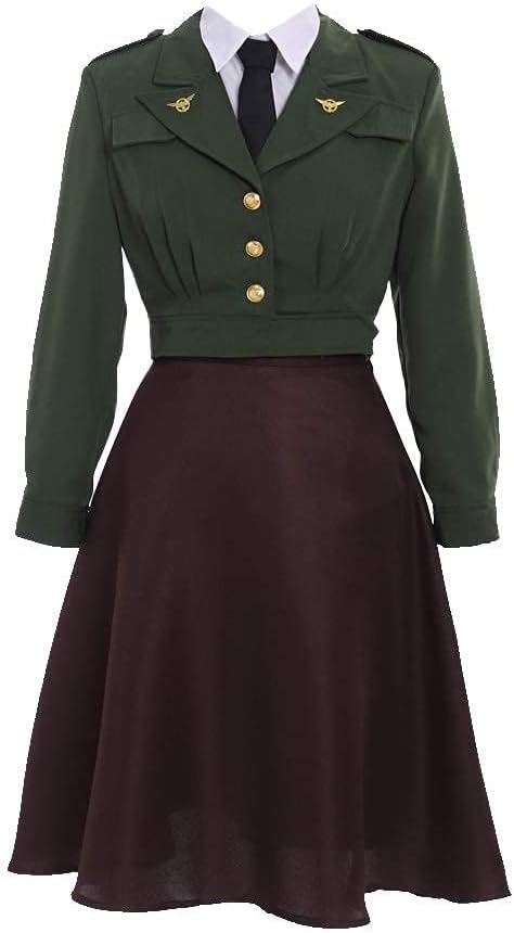 Saniplaycos Women's Officer Uniform Agent Peggy Carter Cosplay Dress Vintage Green Military Costume for Halloween Medium