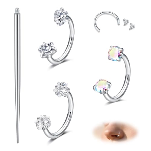 MODRSA Hufeisen-Piercing Septum Piercing Nasenring : 18G Surgical Steel Helix Silber Nose Ring Lippenpiercing Women White Heart Zirconium 8mm