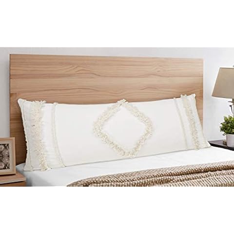 Sweet JoJo Designs Bohemian Boho Chic Ivory Macrame Tufted Tassel Accent Decorative Couch Long Throw Zipper Body Pillow Cover Case 54x20 Textured Minimalist Off White Cotton Fringe Farmhouse Decor Cover