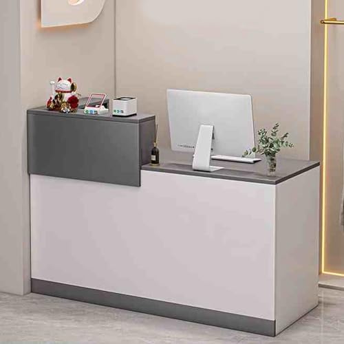 KUGGKKTP Rezeption, Rezeptionstresen mit großem Stauraum, Verkaufstheke zum Auschecken, Kassentheke, für Empfangsraum, Lobby, Einzelhandel, Geschäft (Grau 2.100 cm)