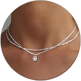 Luxval Diamond Pendant Gold Necklace for Women，Dainty 18k Gold Plated Choker Necklaces Simple Gold Jewelry Gifts for Women Girls
