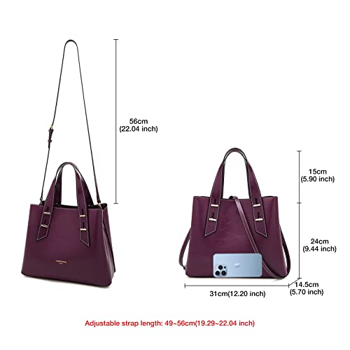 LAORENTOU Designer Handbags for Women Leather Purses Tote Bags(Purple) by LAORENTOU - Image 3