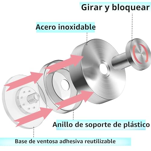 Miniatura 3 de Siblaies 4 Ganchos Con Ventosa, Ganchos De Vacío, Acero Inoxidable, Reutilizables, Sin Agujeros, Para Cocina, Baño, Ventana Lisa, Cristal