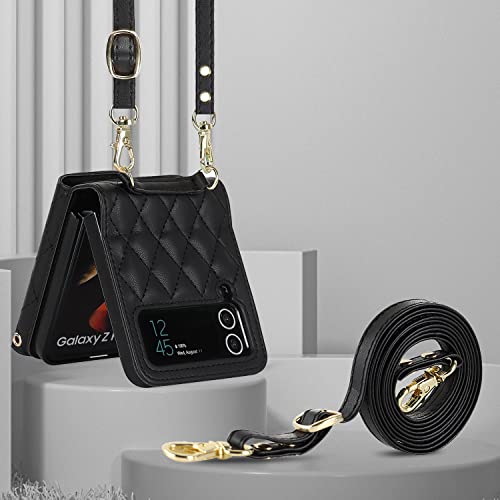 Ximand For Samsung Galaxy Z Flip 3 Accordion Crossbody Wallet Case, 4 Card Slots, Rfid Blocking, And Adjustable Strap - Stylish And Versatile Accessory For The Modern, Chic Woman (Black) #TOP7