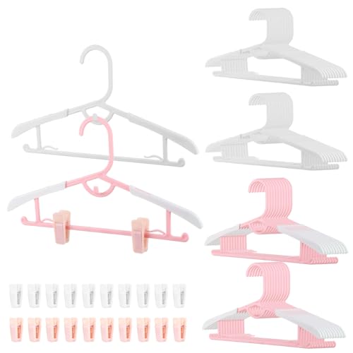 Image of 40 Kids Hangers with Clips Adjustable Hangers Baby Hangers for Clothes Non Slip Childrens Hangers Toddler Hangers Kids Extendable Hanger with Hook Stackable Plastic Hangers with 20 Hanger Clips