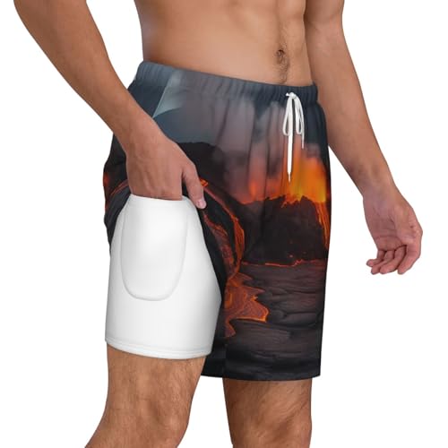 Men's Swim Trunks Quick Dry Board Shorts Drawstring Beach Short Kilauea Volcano Bathing Suit for Men2