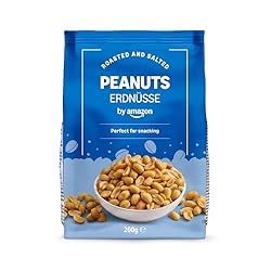 by Amazon - Cacahuetes tostados y salados 200 g, 1...: Alto en Fibra Apto para dietas vegetarianas y veganas. Perfecto para picar Información sobre Reciclaje (ver Reverso del Envase) Envasado en atmósfera protectora para mantener su frescura. Envase Resellable