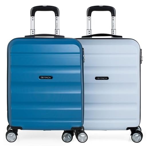 ITACA - Pack 2 Rigida Resefall 4 Hjul 55x40x20 cm Smidig ABS Trolley Cab. Bagage av Hand. Resistenta och Ljus. Handtag och Hänglås. Ryanair Partner. T71650P, Färg Blå/Vit