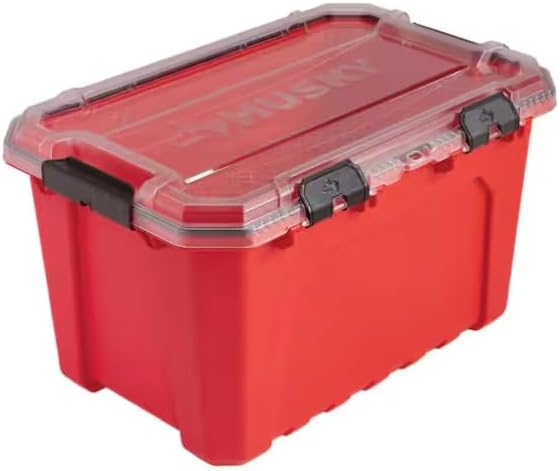 20-Gal. Professional Heavy Duty Waterproof Stackable Plastic Storage Container with Hinged Lid in Red