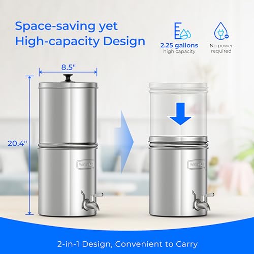Image of Waterdrop TK-AD Alkaline Gravity Water Filter System, Increase PH, Reduces Lead and Chlorine, with 2 Black Carbon Filters and Metal Spigot for Home, Camping, Travel, Emergencies, 2.25G