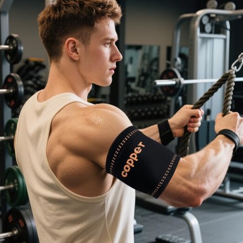 Bicep Compression Sleeve, Copper-Infused Bicep Tendonitis Brace & Tricep Tendonitis Sleeve for Pain Relief Recovery,3D Knit Upper Arm Support for Men & Women - Image 6