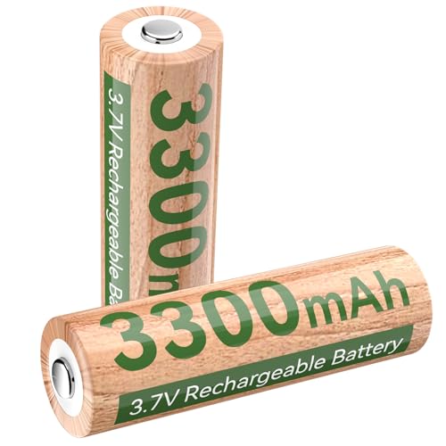3,7 V Batería Li Recargable 3300mAh 2PCS, Potencia Duradera con más de 1000 Ciclos de Carga – con Botón Superior para Linternas, Faros Frontales, Juguetes y Mucho Más