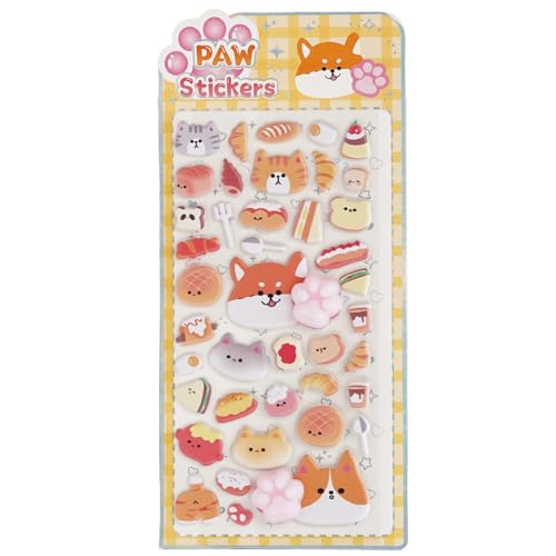 ぷにぷにシール ねこぷに ぷくぷく 3D 立体 ステッカー 猫の肉球型 可愛い マシュマロ スクイーズ風 ぷにぷに触感 ストレス解消 手帳デコ スマホケース 文房具 かわいい 動物シール 重複なし (パンわんこ)