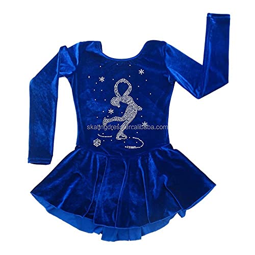 Vestido de patinação na silhueta para meninas e mulheres, saia azul de veludo patinação no gelo, sai
