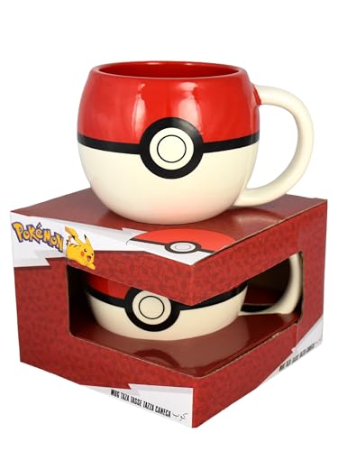 Pokemon 3D Tasse - Pokeball Kaffeetasse Becher Kaffeebecher aus Keramik 430 ml Weiß/Rot