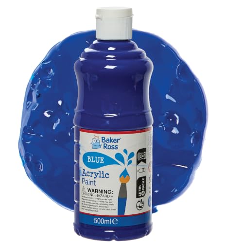 Baker Ross FN507 Blue Acrylic Paint - Pack of 1 500ml Gloss Finish Waterproof Paint Wood Canvas Card Painting