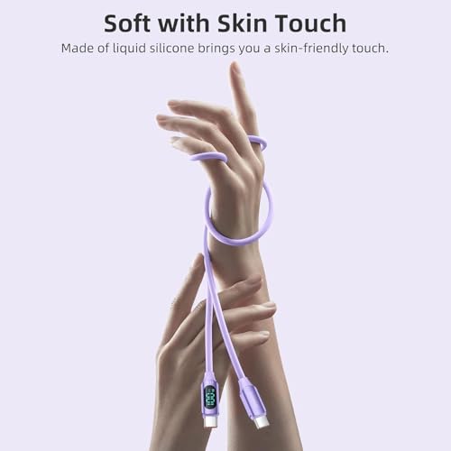 Image of iFAST Digital Display 100W Type-C to Type-C Fast Charging Data Cable | 480Mbps Data Transfer Speed | Compatible With MacBook, iPad, Galaxy, Pixel, Switch (1 Metre, Silicon, Purple)