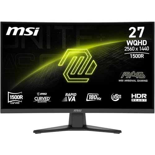 MSI MAG 275CQF E18 Écran Gaming incurvé 27' WQHD - Dalle Rapid VA 1500R 2560 x 1440, 180 Hz / 0,5 ms, HDR Ready, AMD FreeSync™, HDMI 2.0b CEC, DP 1.4a, Inclinaison réglable, Compatible VESA, Noir