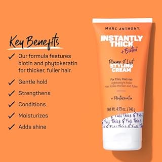 Marc Anthony Hair Thickening Styling Cream for Thin & Flat Hair, Instantly Thick - Volumizing Hair Cream with Biotin, Lightweight Hold for Thicker Fuller Hair - Sulfate-Free Haircare Products