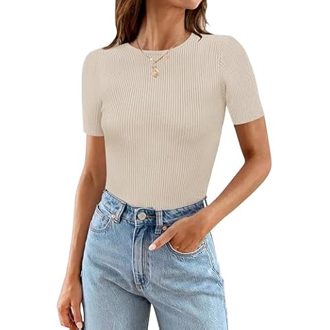 MEROKEETY Women's Ribbed Short Sleeve Bodysuit Cover