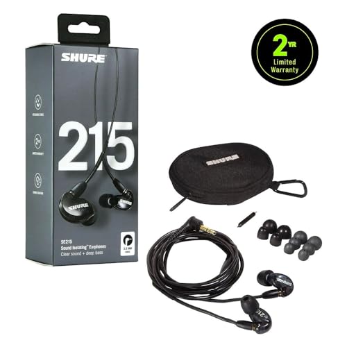 Image of Shure SE215 PRO Wired Earbuds, Professional Sound Isolating Earphones with Clear Sound, Deep Bass, Secure in-Ear Fit, Carrying Case, Black (SE215-K) (Pack of 12)