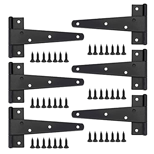 Charniere Porte Lourde 6pcs, Charniere Porte 6 Pouces, Charnière en T Noires, Charniere Plate Inox Charnières de Portes en Fer Charnières Robustes pour Portes, Fenêtres, Abris de Jardin