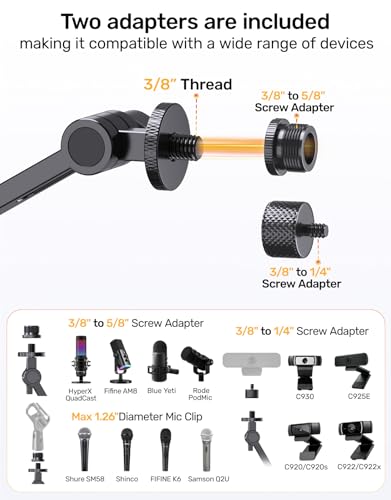Image of Desktop Mic Arm Stand 2.68lbs Max Heavy Duty Microphone Mount with Silent Mute Knob Compatible with Rode PodMic Shure SM7B for Podcast Gaming Streaming Office Desk Setup Boom Arm