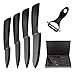 Ballery Set Coltelli da Cucina, Coltelli Ceramica Cucina Professionale Chef Coltello da Cucina, Coltelli Ceramica con Guaina Protettiva, Nera Set di 5