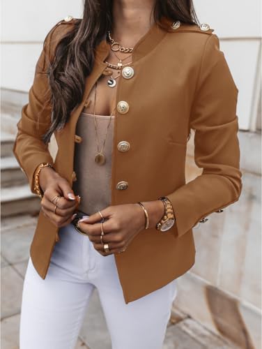 Blazer Jackets for Womens Mock Neck Button Jacket Open Front Cardigan Classic Daily Business Casual Suit Coats2