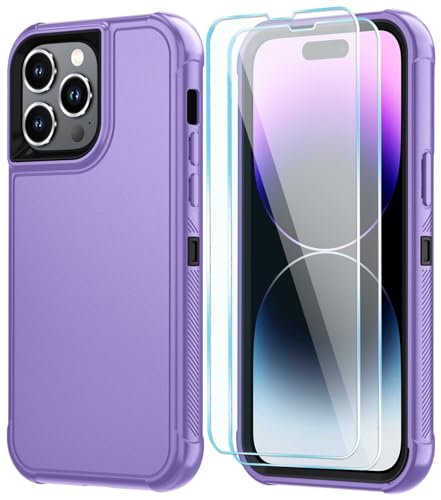 Image of SunStory Compatible with iPhone 14 Pro Max Case with HD Screen Protector, 3-Layer Heavy Duty Full-Body Cover,3 in 1 Hybrid Protective Case for iPhone 14 Pro Max 6.7 inch,Violet