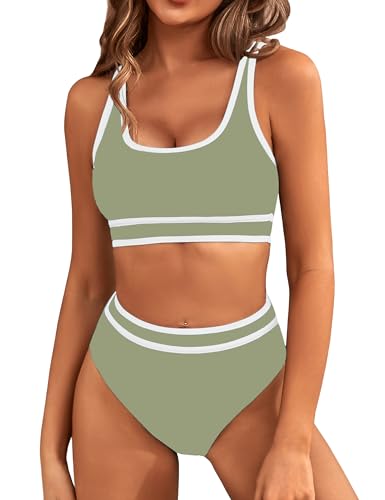 Image of BMJL Women's High Waisted Bikini Sets Sporty Two Piece Swimsuits Color Block Tummy Control Modest Bathing Suit