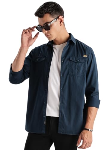 Image of Adro Cargo Shirt for Men with Double Pocket | 100% Cotton | Full Sleeve | Regular Fit