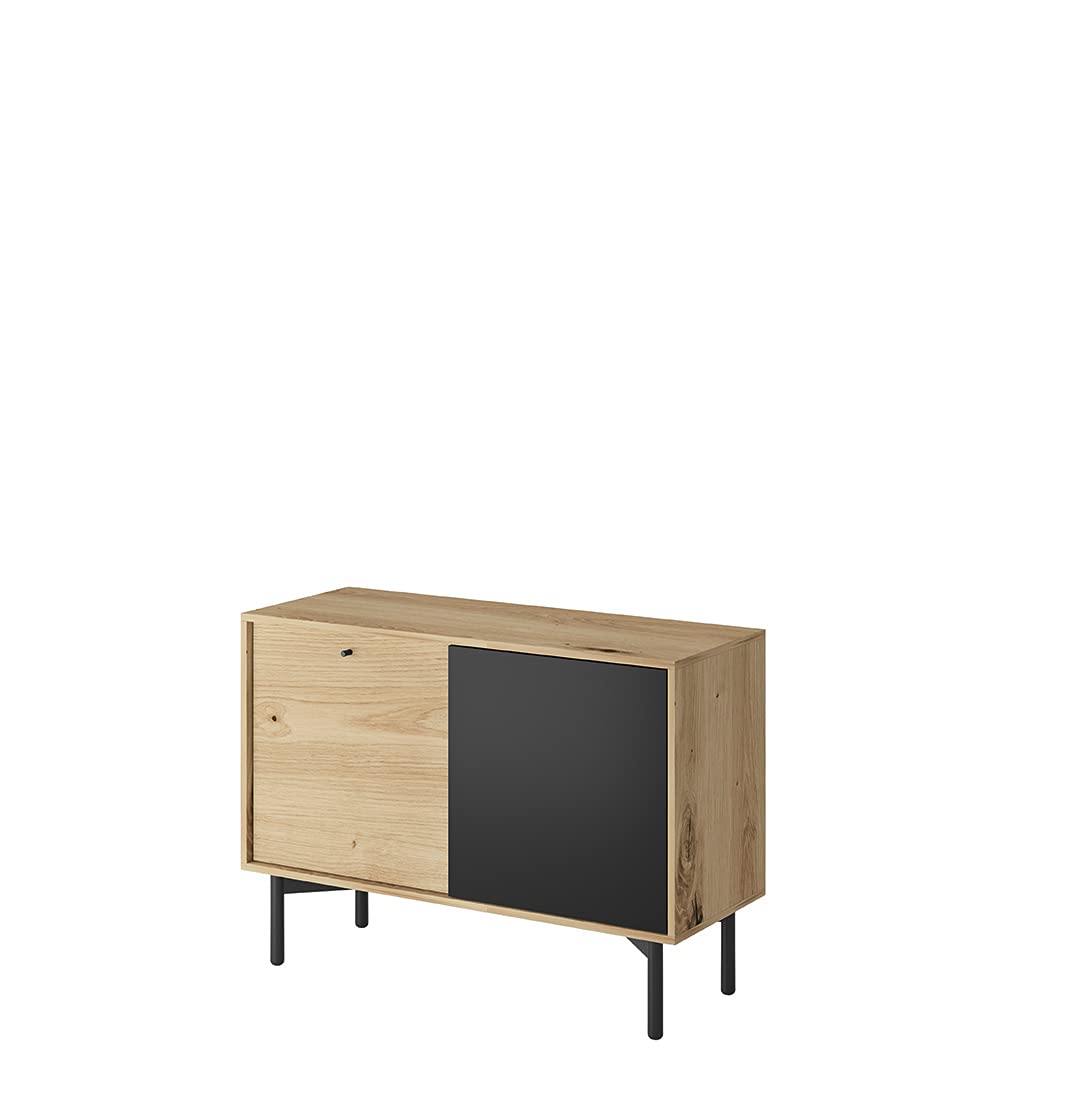 Abakus Direct FLOW Range in Natural Oak with Black Accents Storage Cabinet with Shelf, TV Stand, Cabinet, Coffee Table (Sideboard 102cm)