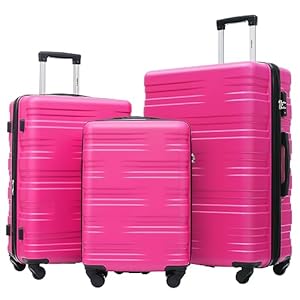 Merax Hardside Spinner Luggage with TSA Lock Expandable Lightweight Suitcase 20inch 24inch 28 inch Available (Hot Pink, 3-piece Set(20/24/28))