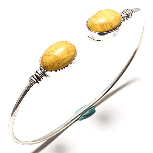 Bracelet Kada agate jaune manchette ajustable argent 925