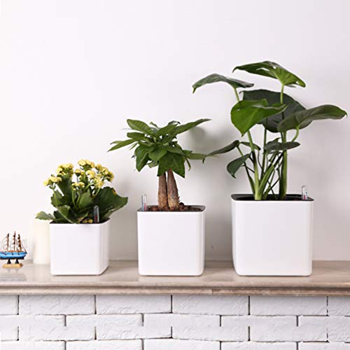 Cabilock Small Terrarium Terrarium 4 Pcs In 1 Set Self Watering Planter Square Lazy Flower Pot With Water Level Indicator Tabletop Succulents Flower Holder Planter For Home Office White Small #TOP4