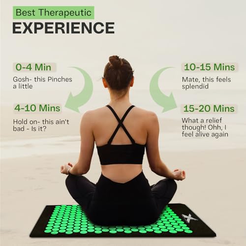 XN8 Yoga Acupressure Mat Pillow Set Acupoint Acupuncture Reflexology Mat for Massage-Pain Relief-Stress Reduction-Therapy-Relaxation with Carrying Bag and Strap(Black/Green) - Image 4