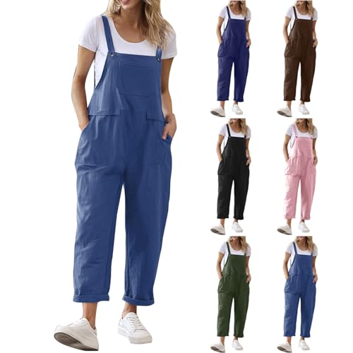 HUIFUAO - Overol para mujer, talla grande, de lino, sin mangas, pierna ancha, overol elegante, holgado, casual, pantalones con bolsillos, Z01 Azul Oscuro, XX-Large