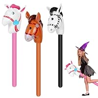 3 Pcs Horse Hobby, Inflatable Balloon Sticks, Pink Black Brown Interesting Design Easy to Use, Inflatable Horse Sticks for Decorating Birthday Parties, Pony Parties, Carnivals, Christmas(3 Colour)
