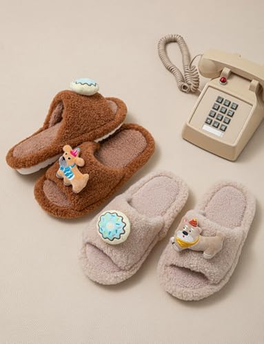 Niction Slippers for Women Cozy Slip on Open Toe Bedroom Slippers Furry Fleece Lined Ladies Comfy Memory Foam Home Shoes4