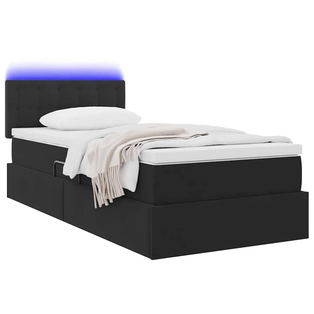 Cama de almacenamiento LED con colchón, 100 x 200 cm, terciopelo negro, cabecero ajustable, tira LED USB, cama de almacenamiento, colchón de muelles ensacados para la comodidad del dormitorio