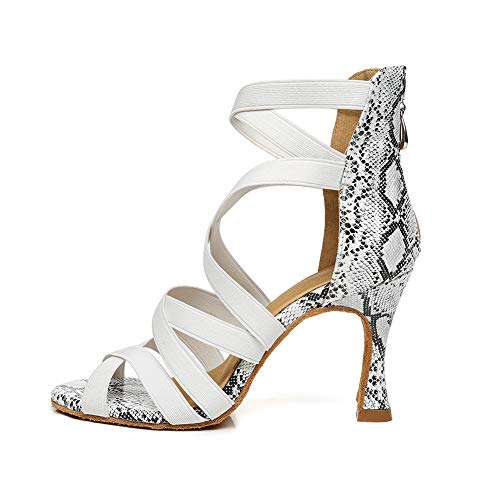 AOQUNFS Chaussures de Danse Latine Femmes Salsa Tango Bachata Bottines de Danse de Salon, L442-Blanc-7.5cm,EU37 Cover