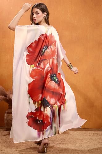 Women's Kaftan Dresses for Swimsuit | Soft Satin Kaftan | Plus Size | Maxi | Digital Print | Hidden Adjustable Belt3