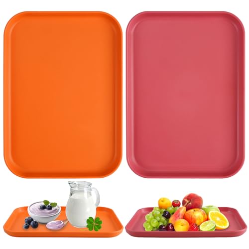 2 Piezas Bandeja Plastico,24 x 17 x 2 cm Bandejas de Plastico,Bandejas para Servir Comida Grandes,Bandeja Comida,Plástico de Polipropileno, Serving Tray para Cocinas,Cafeterías y Restaurantes