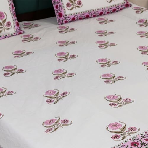 Drap plat floral en coton imprimé main violet pour lit King Size