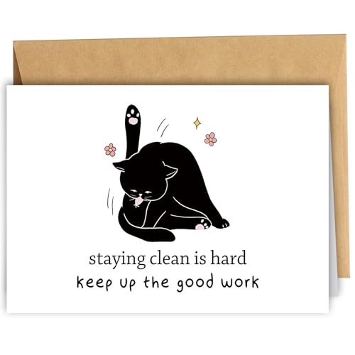 RYYike Cat Sober Card for Men Women, Sobriety Card, Soberversary